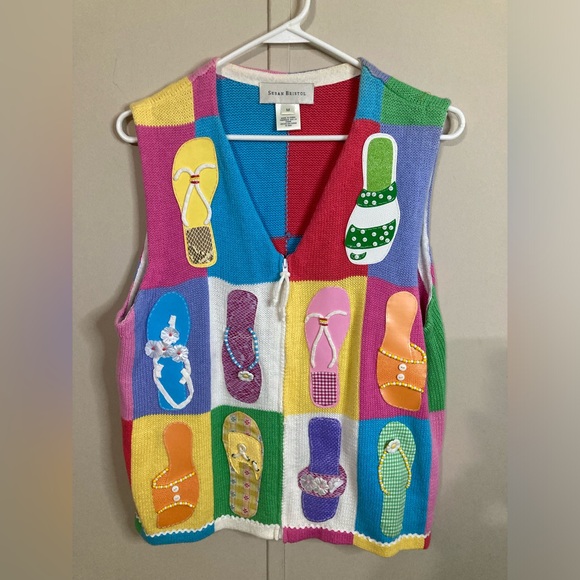 Susan Bristol Sweaters - Vintage Susan Bristol Flip Flops Grandma Sweater Vest Size Medium